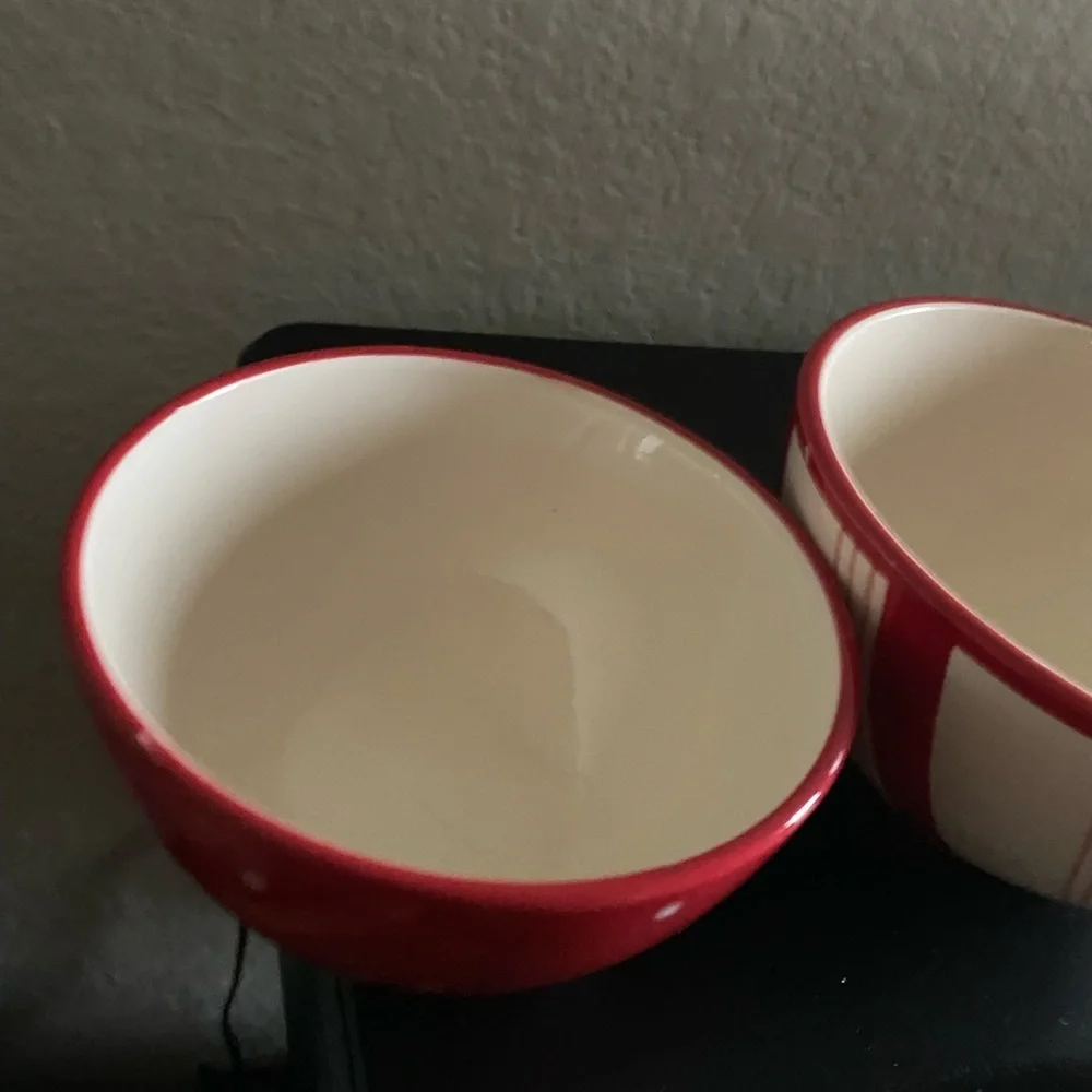 Christmas Peppermint Swirl Stripe Polka Dot Ceramic Red and White Nesting Bowls